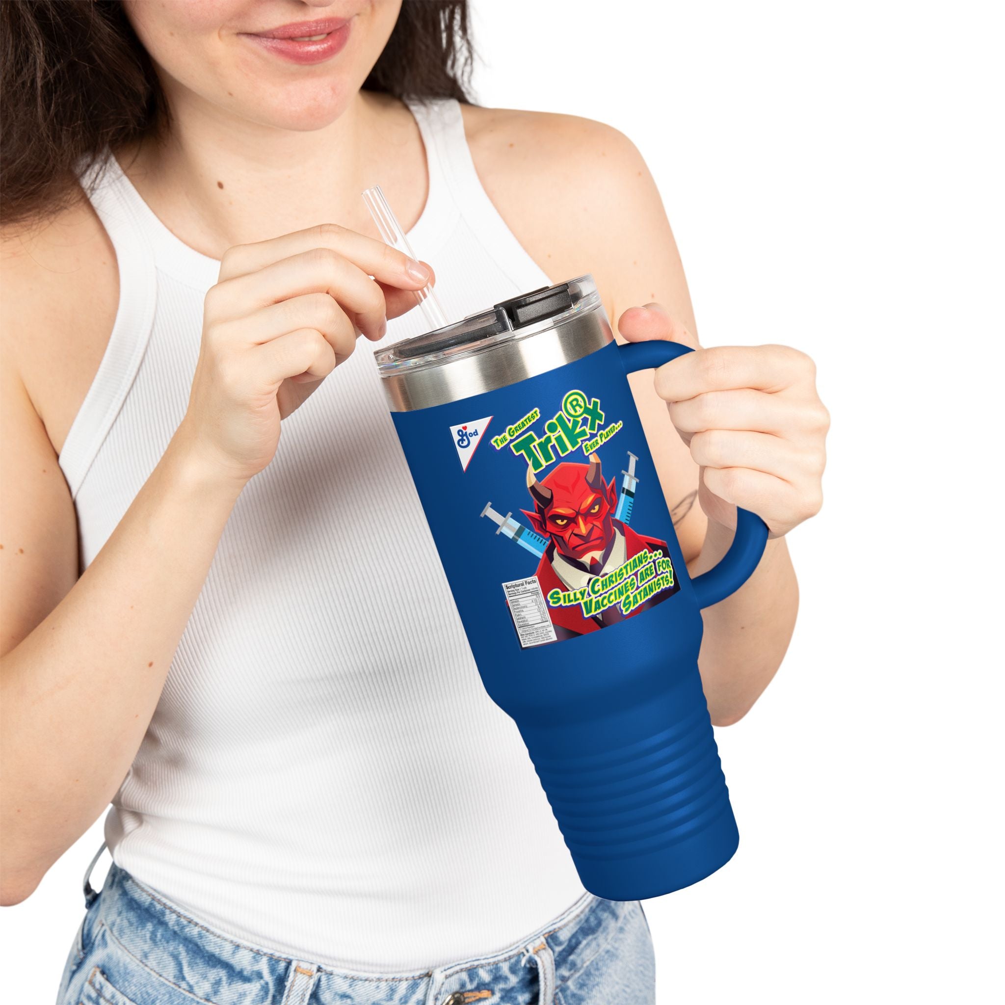 Silly Christians, Vaccines are for Satanists - 40oz Insulated Travel Mug