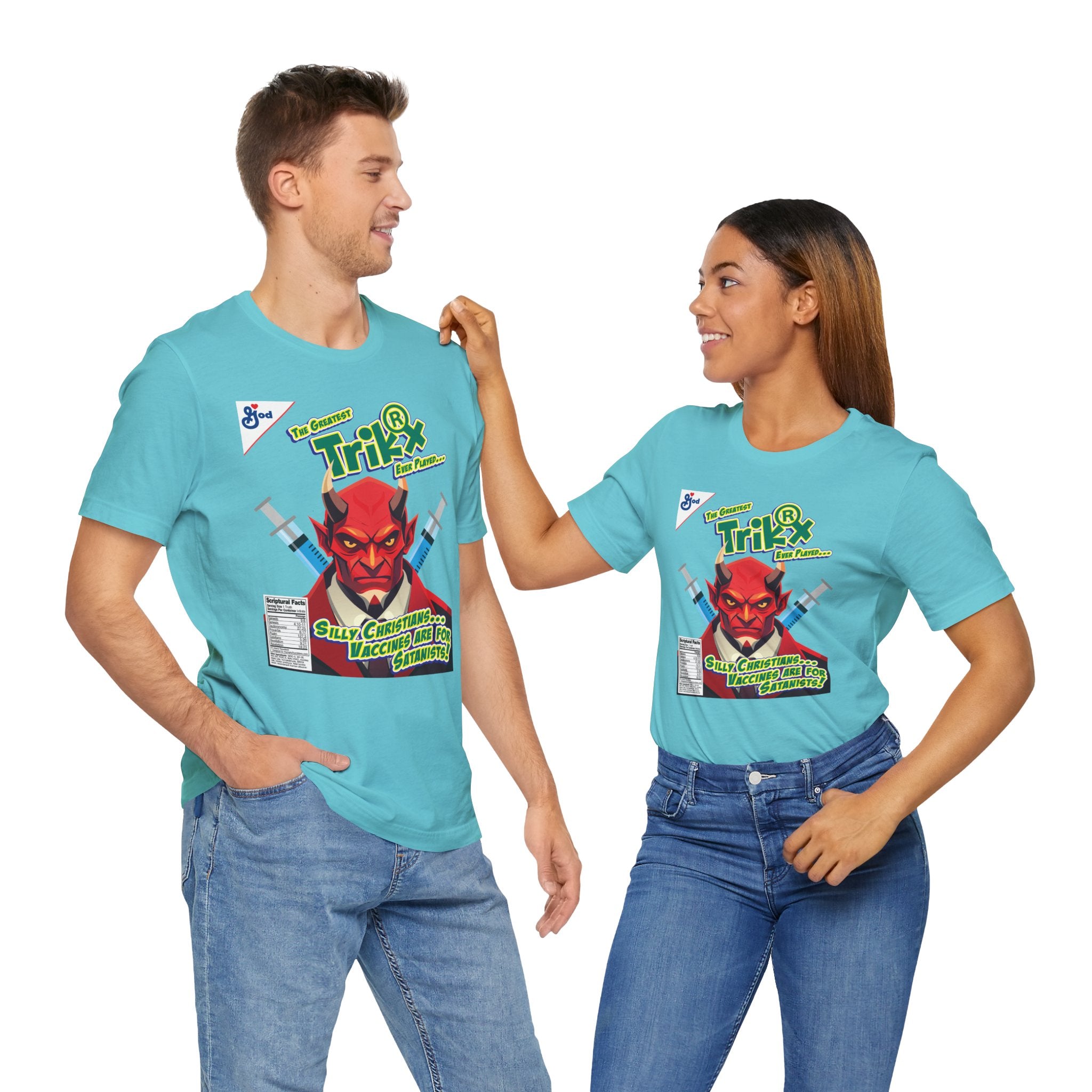 Silly Christians, Vaccines are for Satanists - Unisex Soft Cotton Short Sleeve T-Shirt