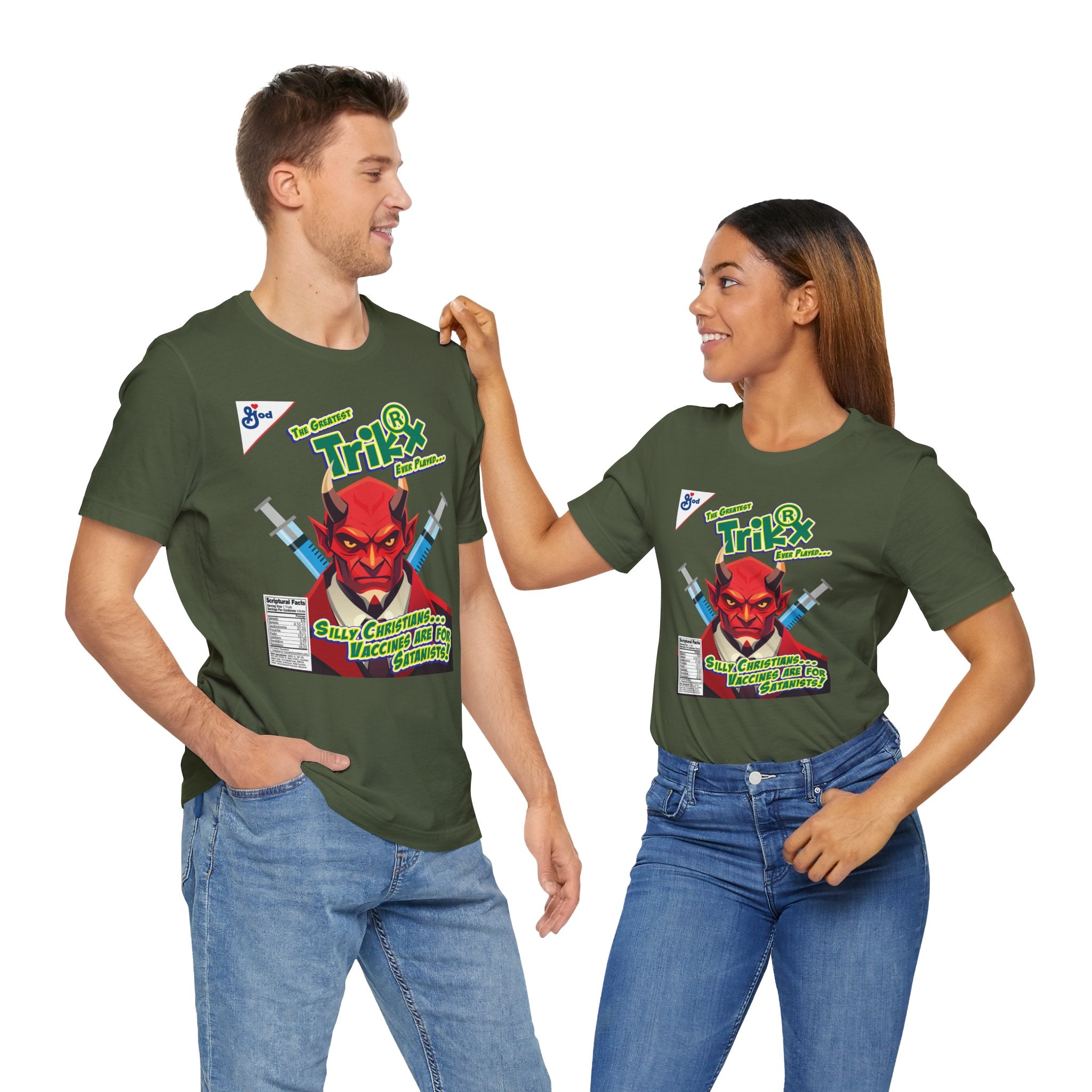 Silly Christians, Vaccines are for Satanists - Unisex Soft Cotton Short Sleeve T-Shirt